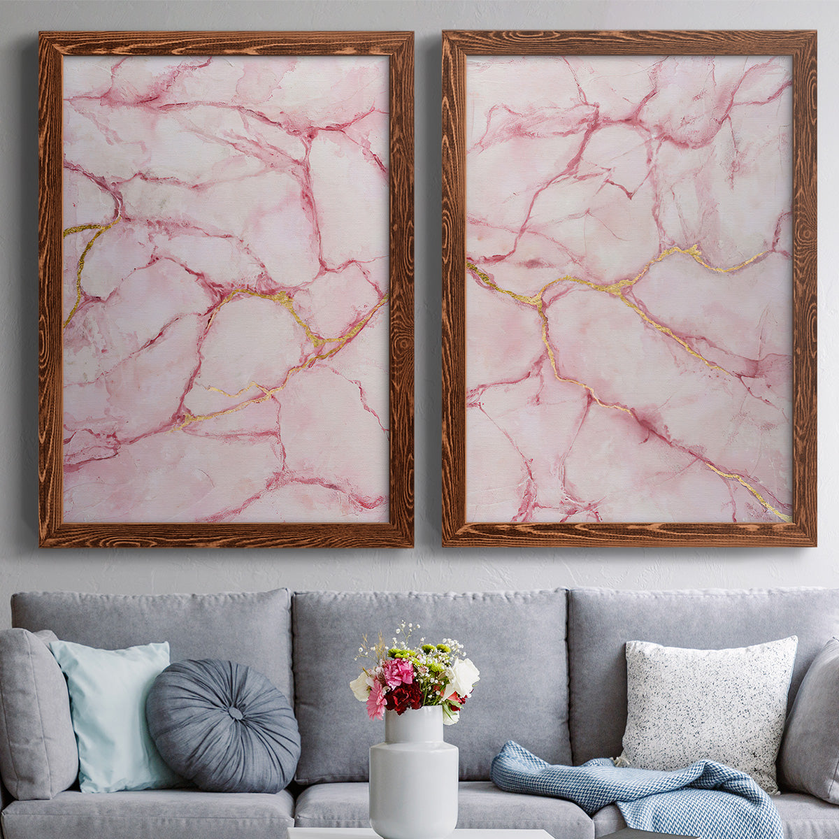 Rose Marble I - Premium Framed Canvas 2 Piece Set - Ready to Hang