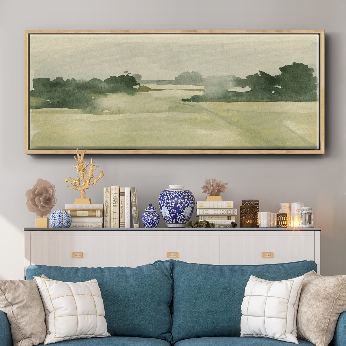 Watercolor Pasture I - Floater Framed Canvas Print