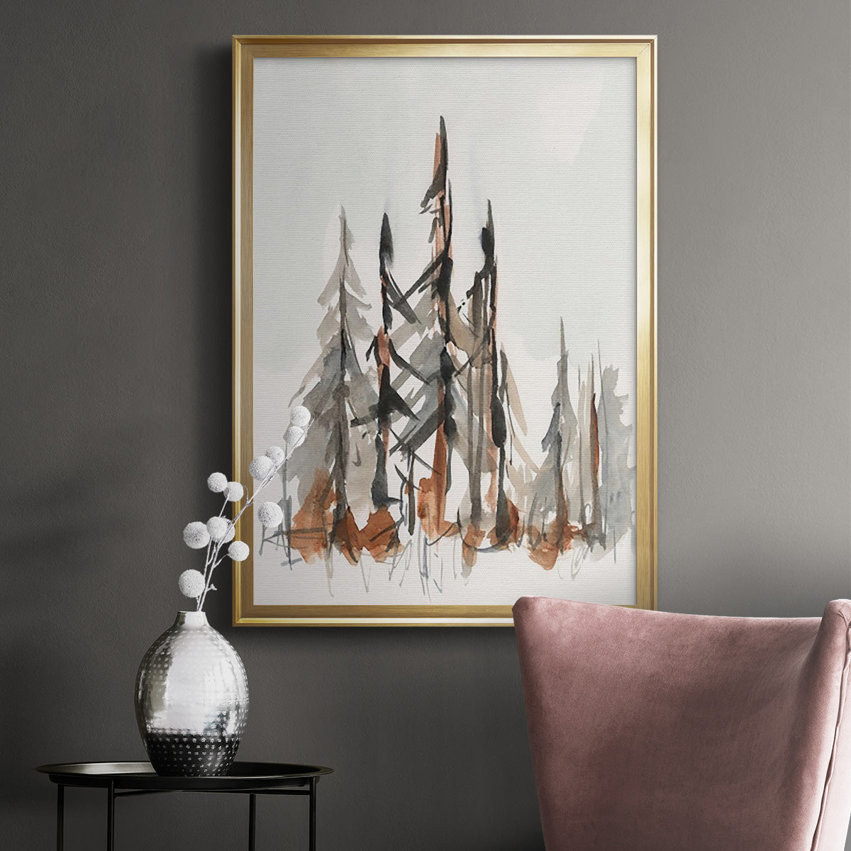 Rustic Evergreens II - Modern Framed Canvas Print