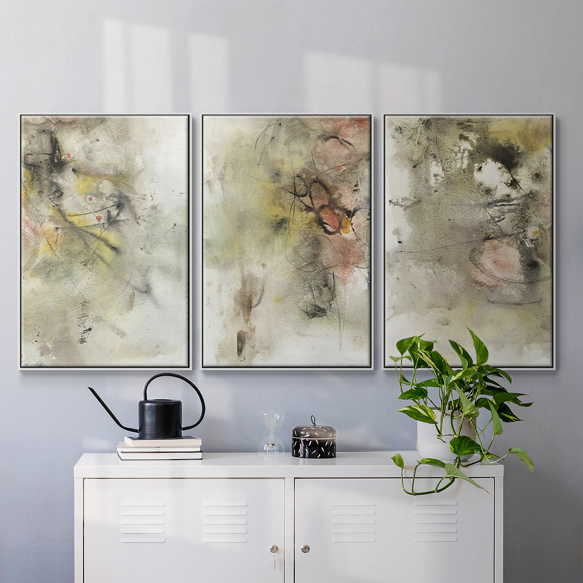 Soft Inspiration I - Framed Premium Gallery Wrapped Canvas L Frame 3 Piece Set - Ready to Hang