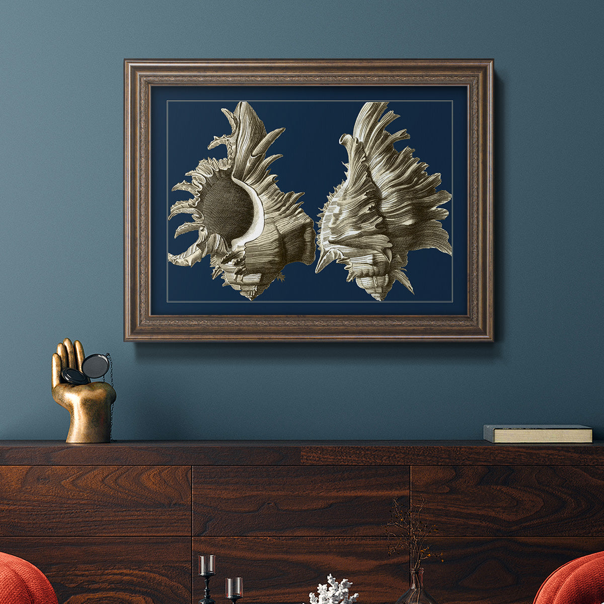 Conch Shells on Navy II Premium Framed Canvas- Ready to Hang