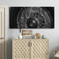 Three-panel canvas wall art featuring vintage car grille detail, displayed above a cabinet in an entryway.