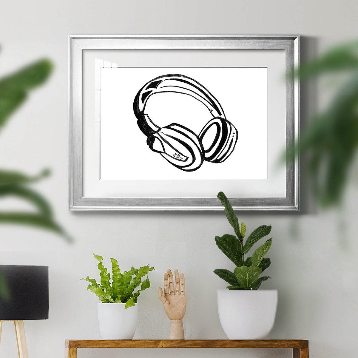 Headphones Sketch Premium Framed Print - Ready to Hang