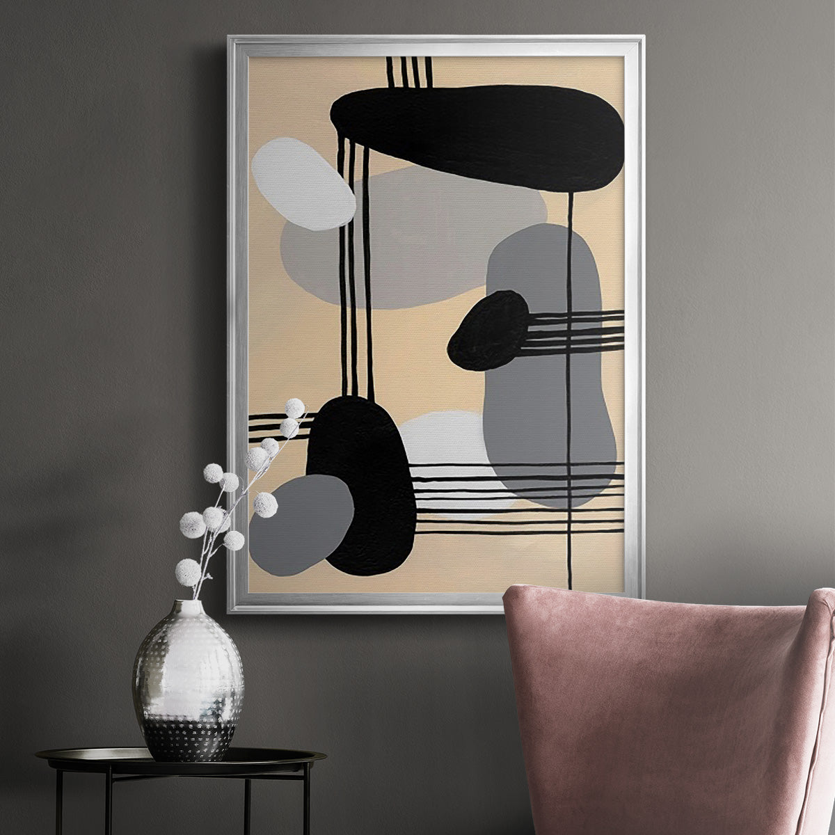 Interconnected Shapes II - Modern Framed Canvas Print