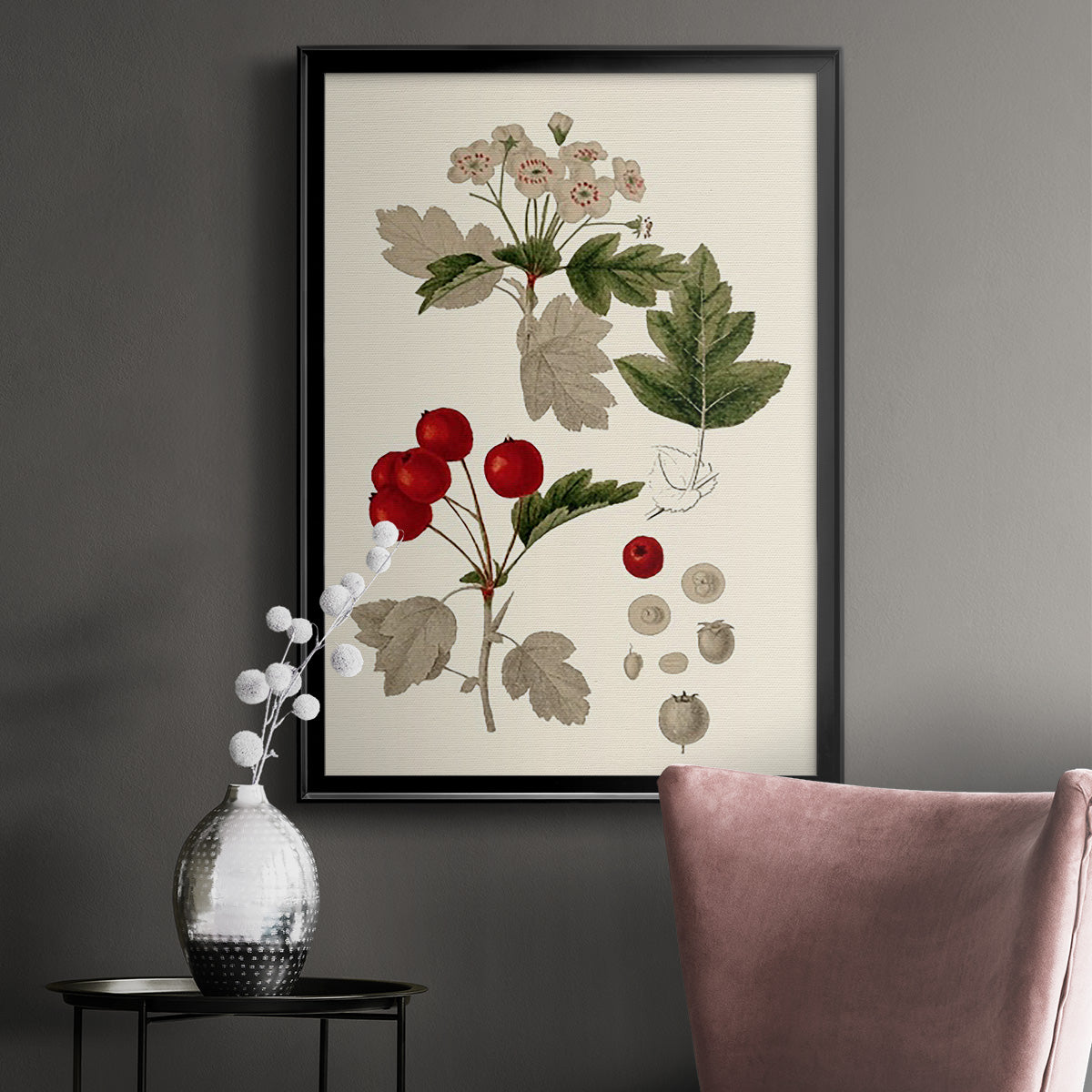 Leaves & Berries III - Modern Framed Canvas Print