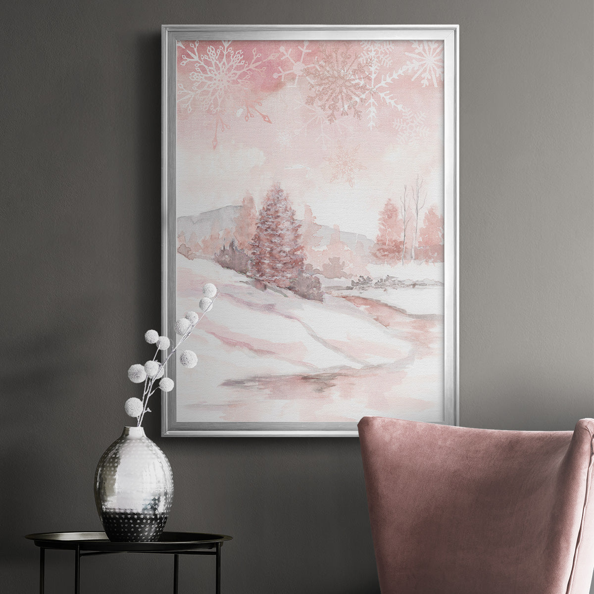 Blush Winter - Modern Framed Canvas Print