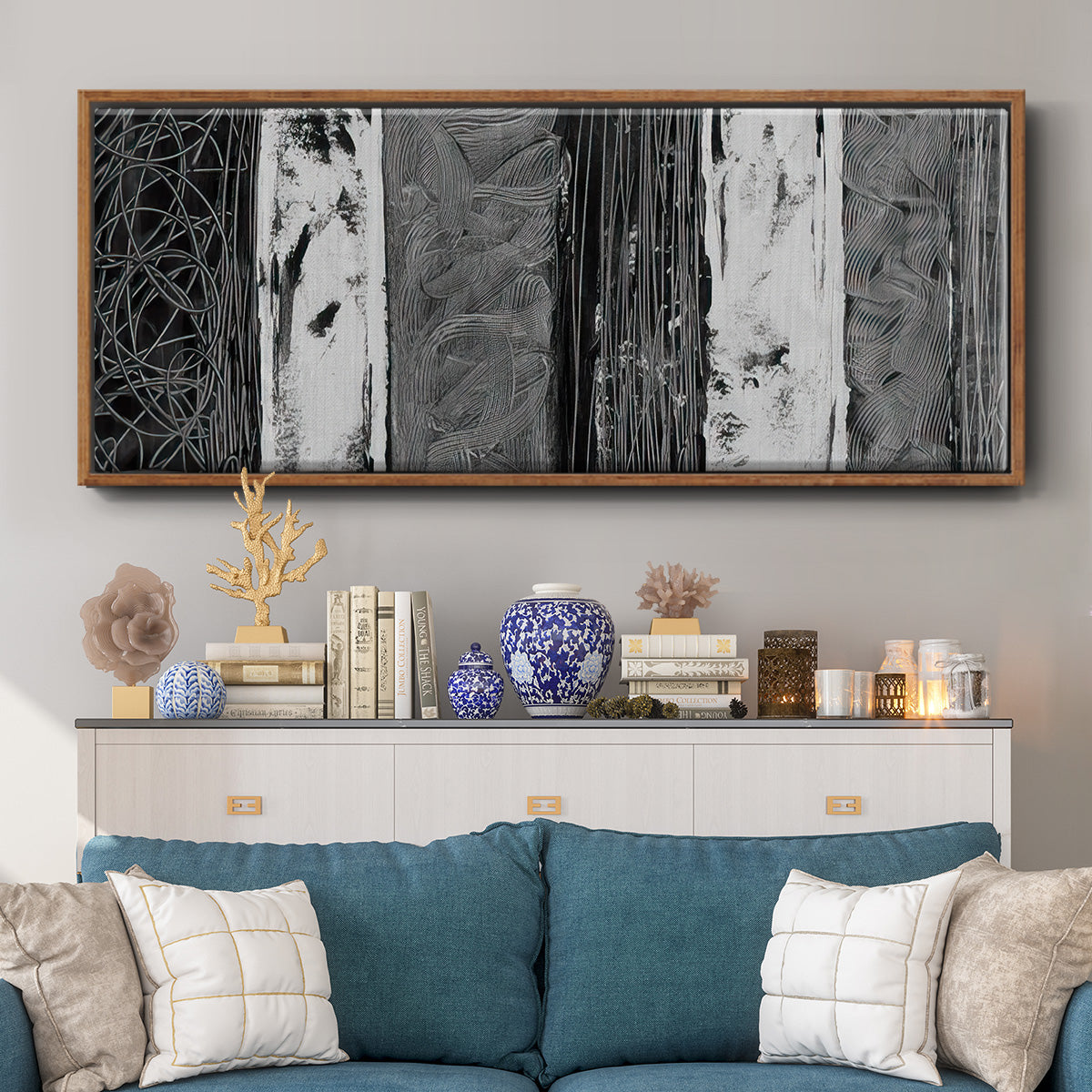 Printed Brushed Nickel Abstract I - Floater Framed Canvas Print
