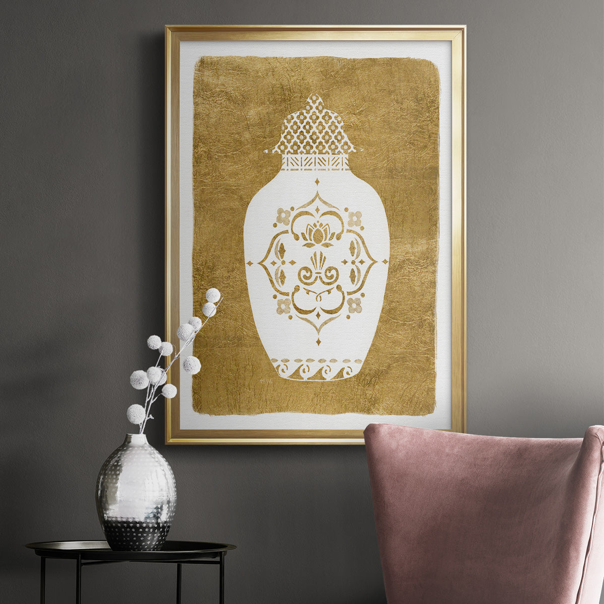 Golden Urn I - Modern Framed Canvas Print