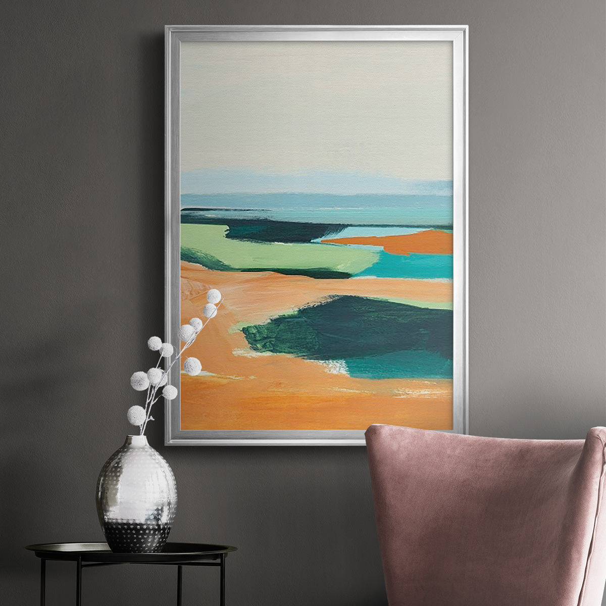 Aqua and Orange II - Modern Framed Canvas Print