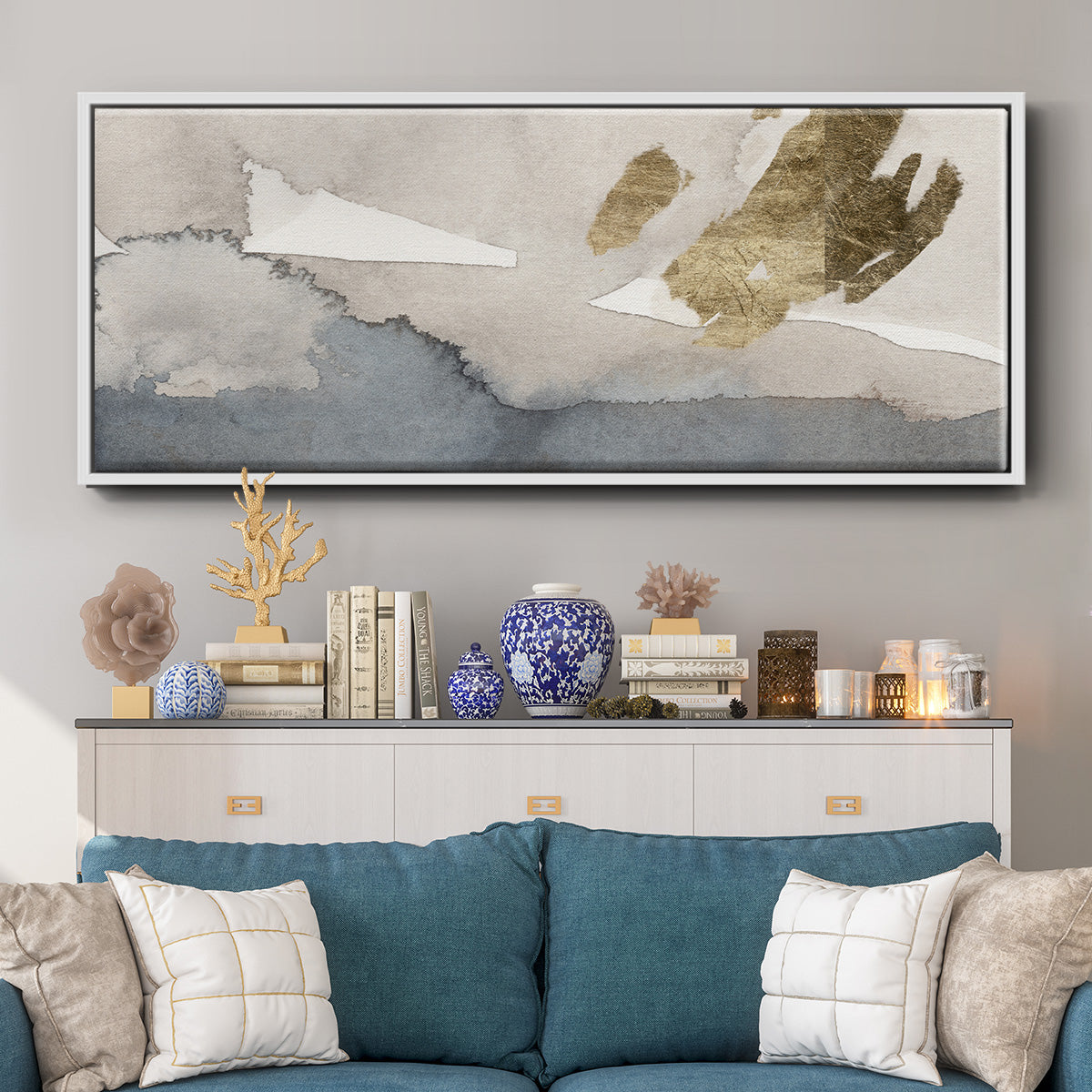 Watercolor with Gold I - Floater Framed Canvas Print
