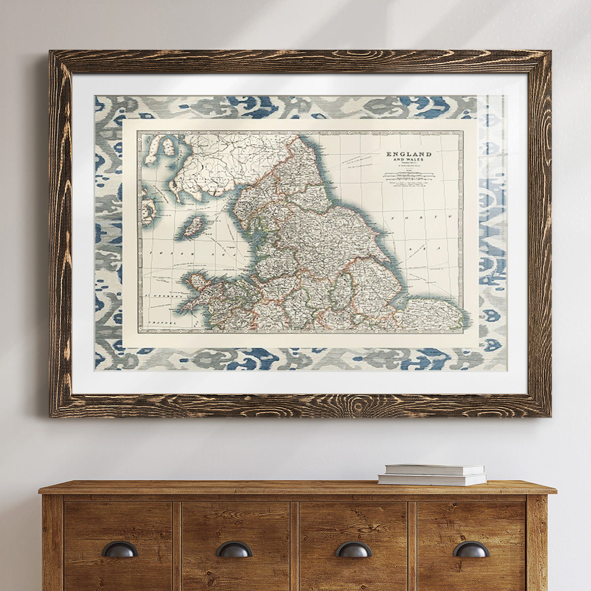 Bordered Map of England & Wales-Premium Framed Print - Ready to Hang