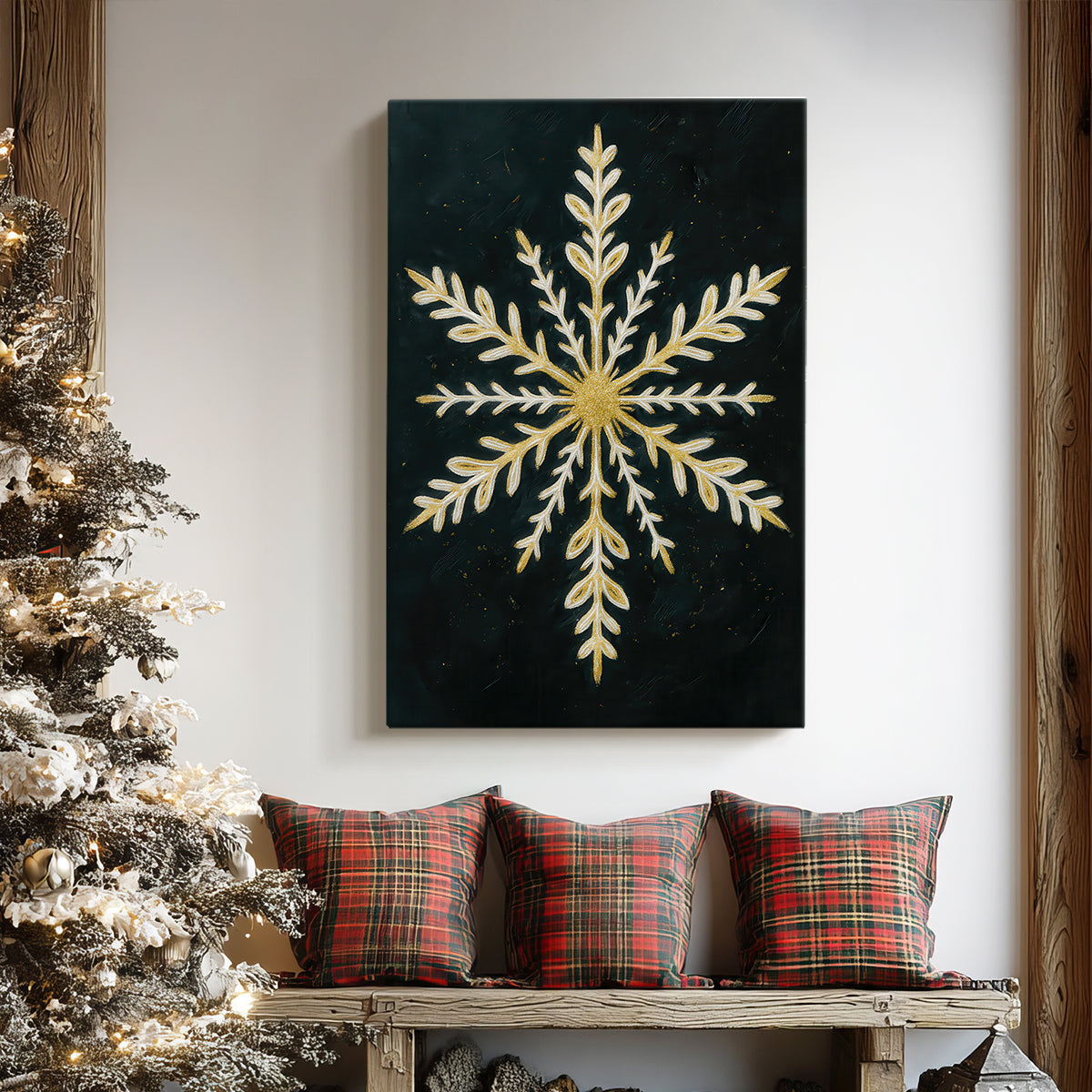 Pale Winter Garland of Cottage - Canvas Art Print