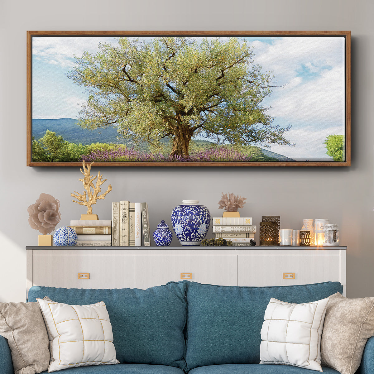 Olive Tree and Lavender - Floater Framed Canvas Print