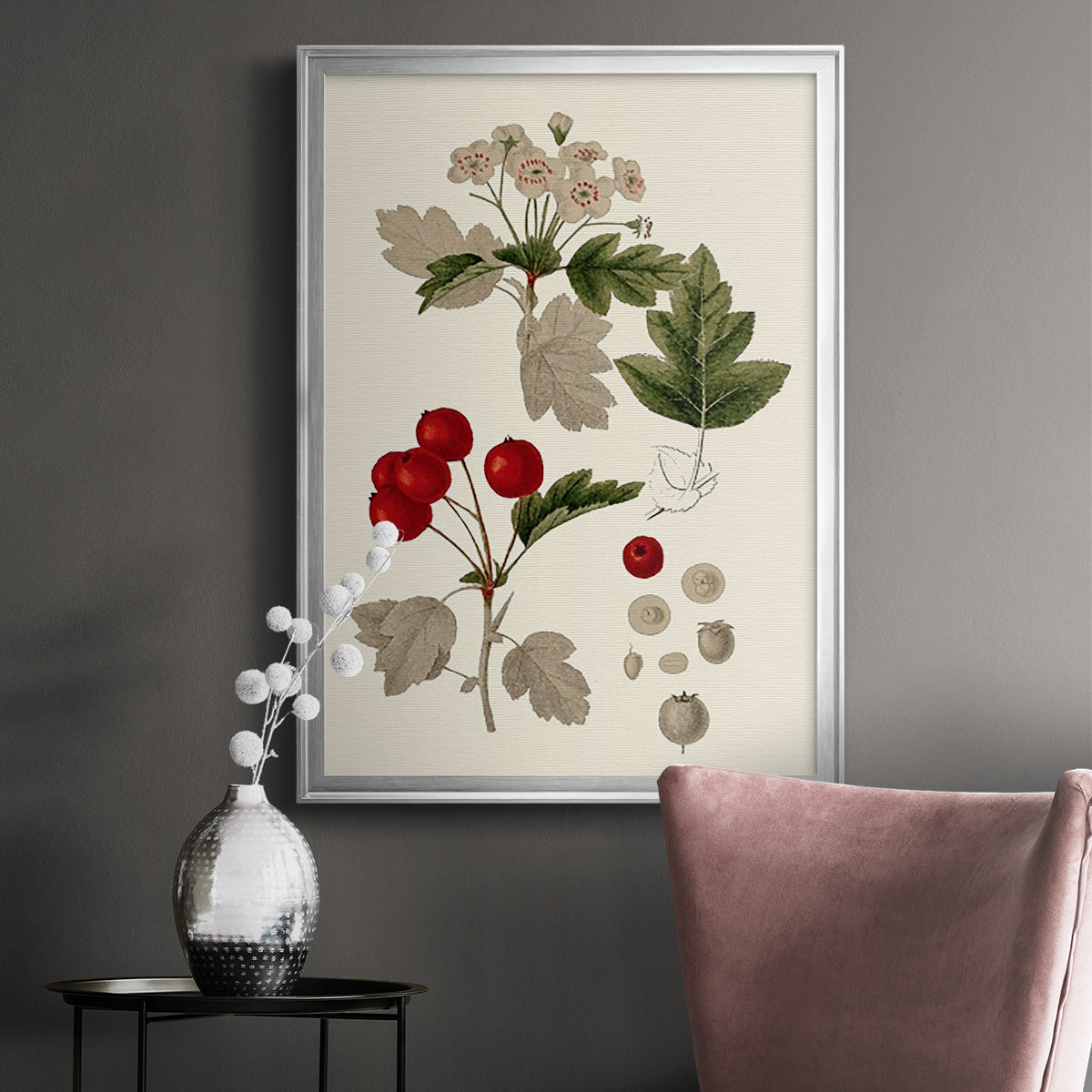 Leaves & Berries III - Modern Framed Canvas Print