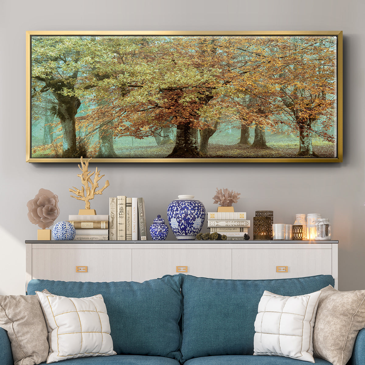 Teal Tree - Floater Framed Canvas Print