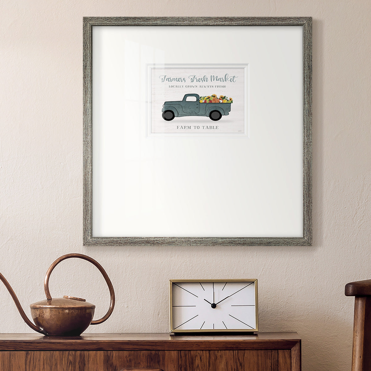 Fresh Sunflowers Truck Premium Framed Print Double Matboard