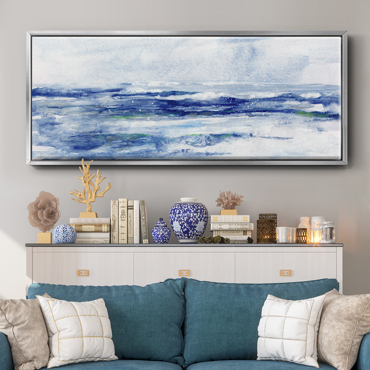 Soft Ocean Waters II - Floater Framed Canvas Print