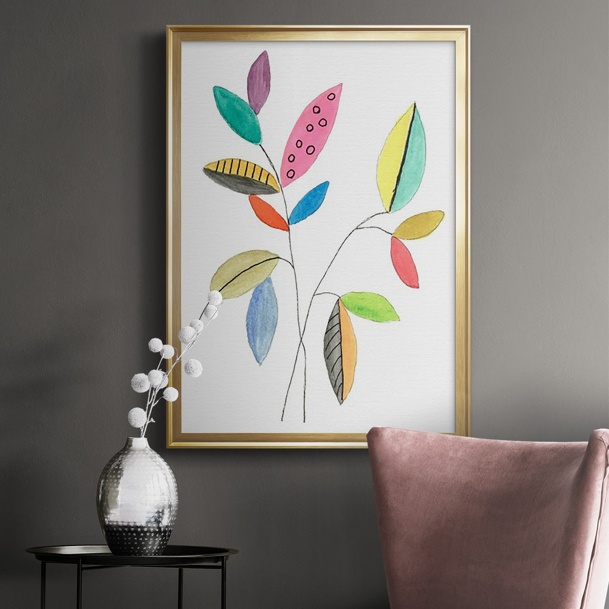 Color Pop Leaves III - Modern Framed Canvas Print