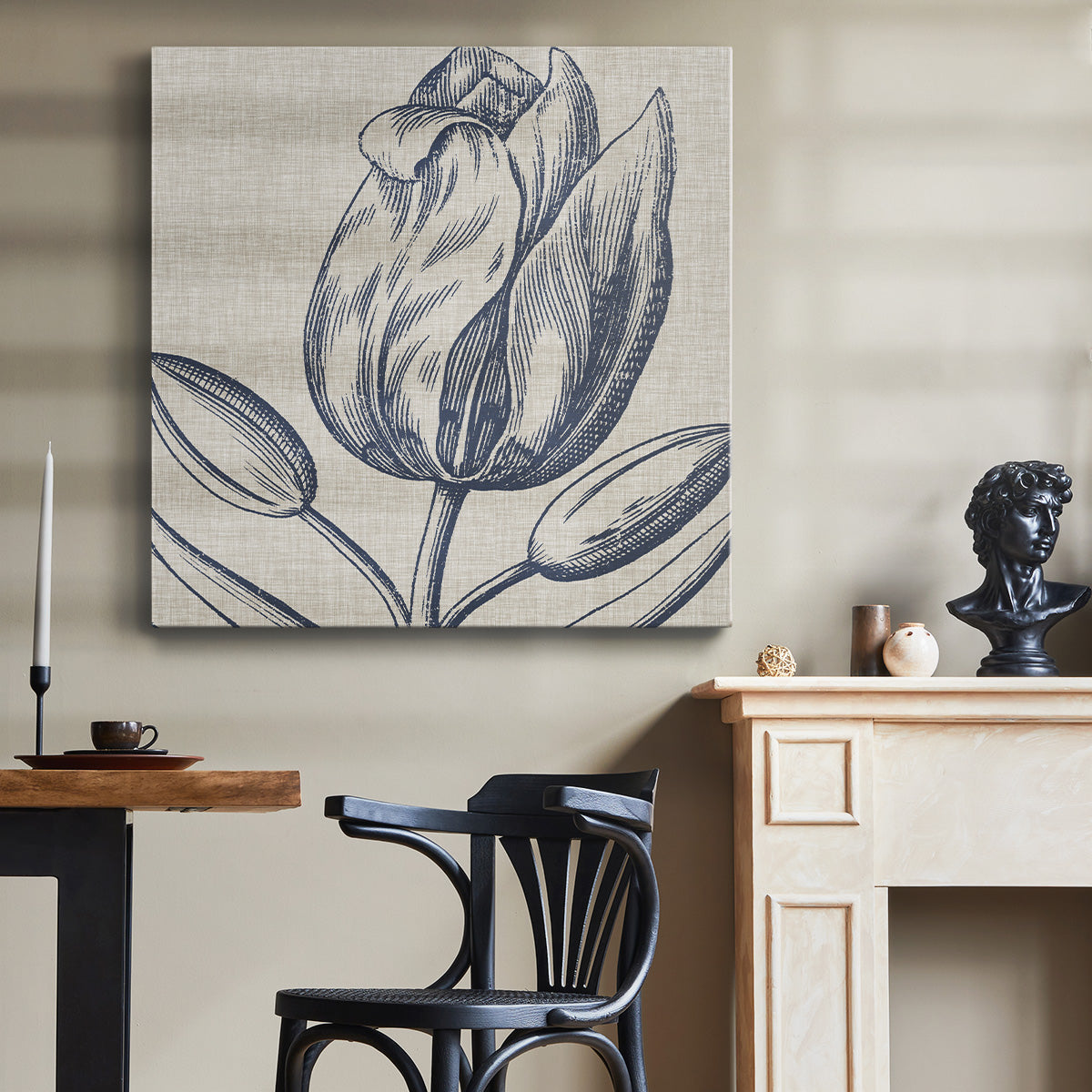 Indigo Floral on Linen IV - Canvas Art Print