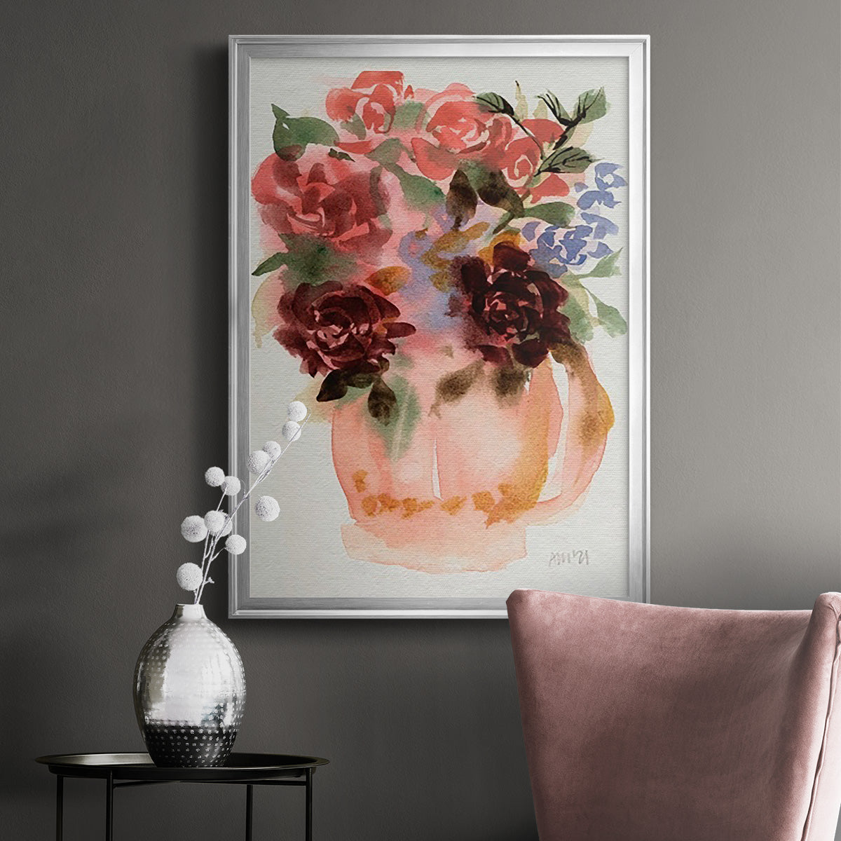 Mauve Bouquet in Teapot I - Modern Framed Canvas Print