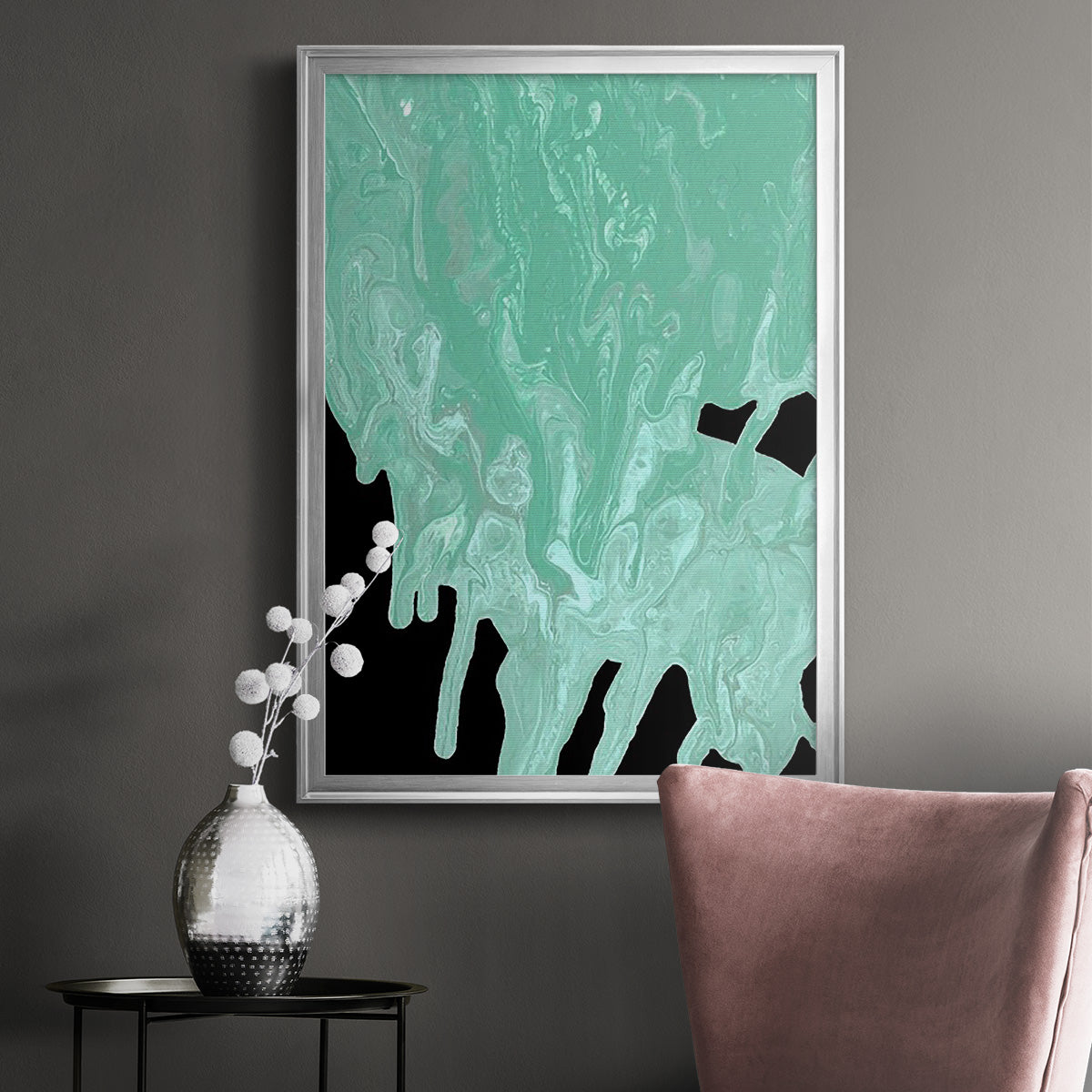 Teal Cascade I - Modern Framed Canvas Print