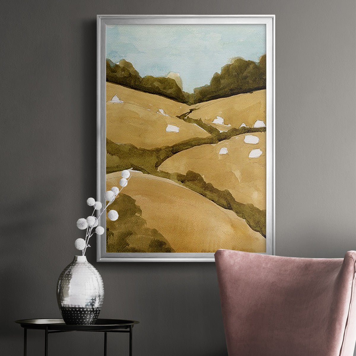 Scattered Sheep I - Modern Framed Canvas Print