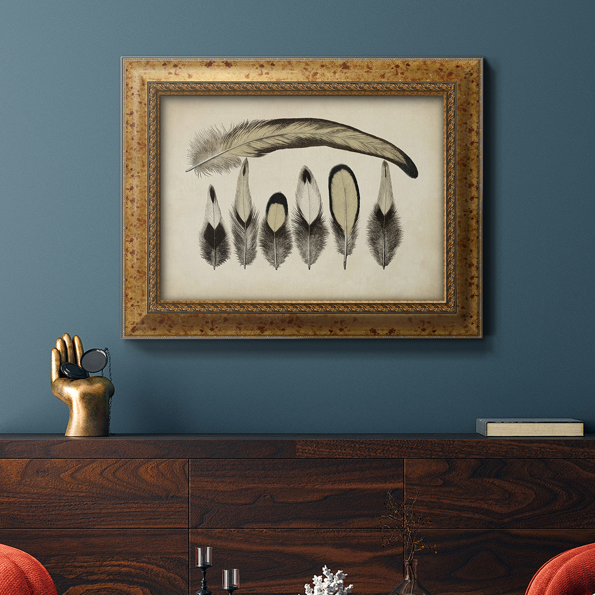 Vintage Feathers VII Premium Framed Canvas- Ready to Hang