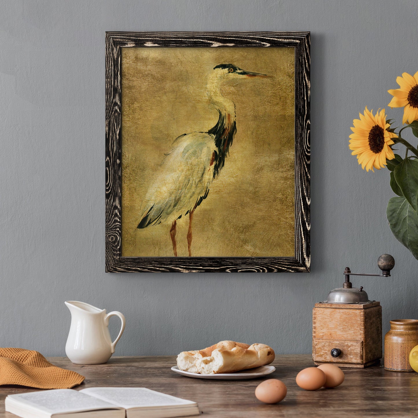 Gold Crane at Dusk I - Premium Canvas Framed in Barnwood - Ready to Hang