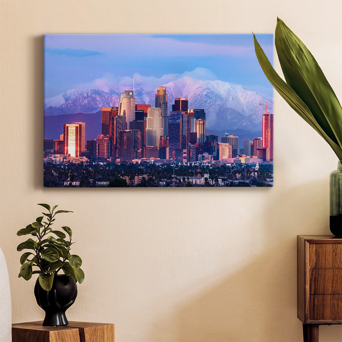 Downtown Los Angeles Skyline with Snow - Canvas Art Print