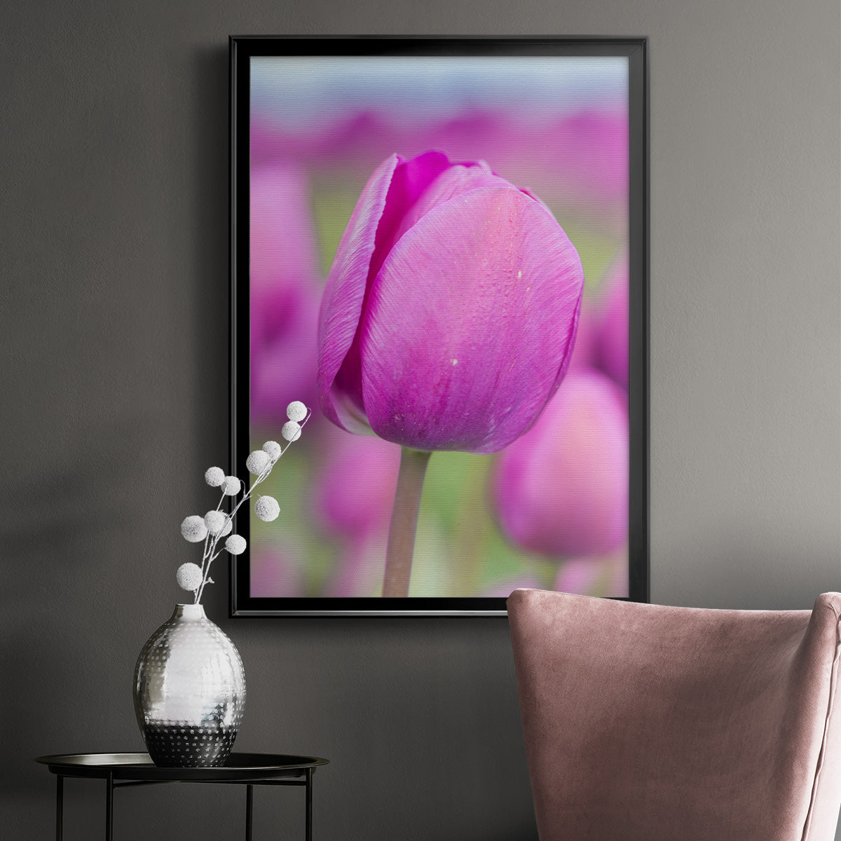 Magenta Stem - Modern Framed Canvas Print