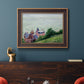 Impressionist coastal villas landscape by Gustave Caillebotte in an ornate bronzed mahogany wood frame displayed in a dark-toned interior setting.