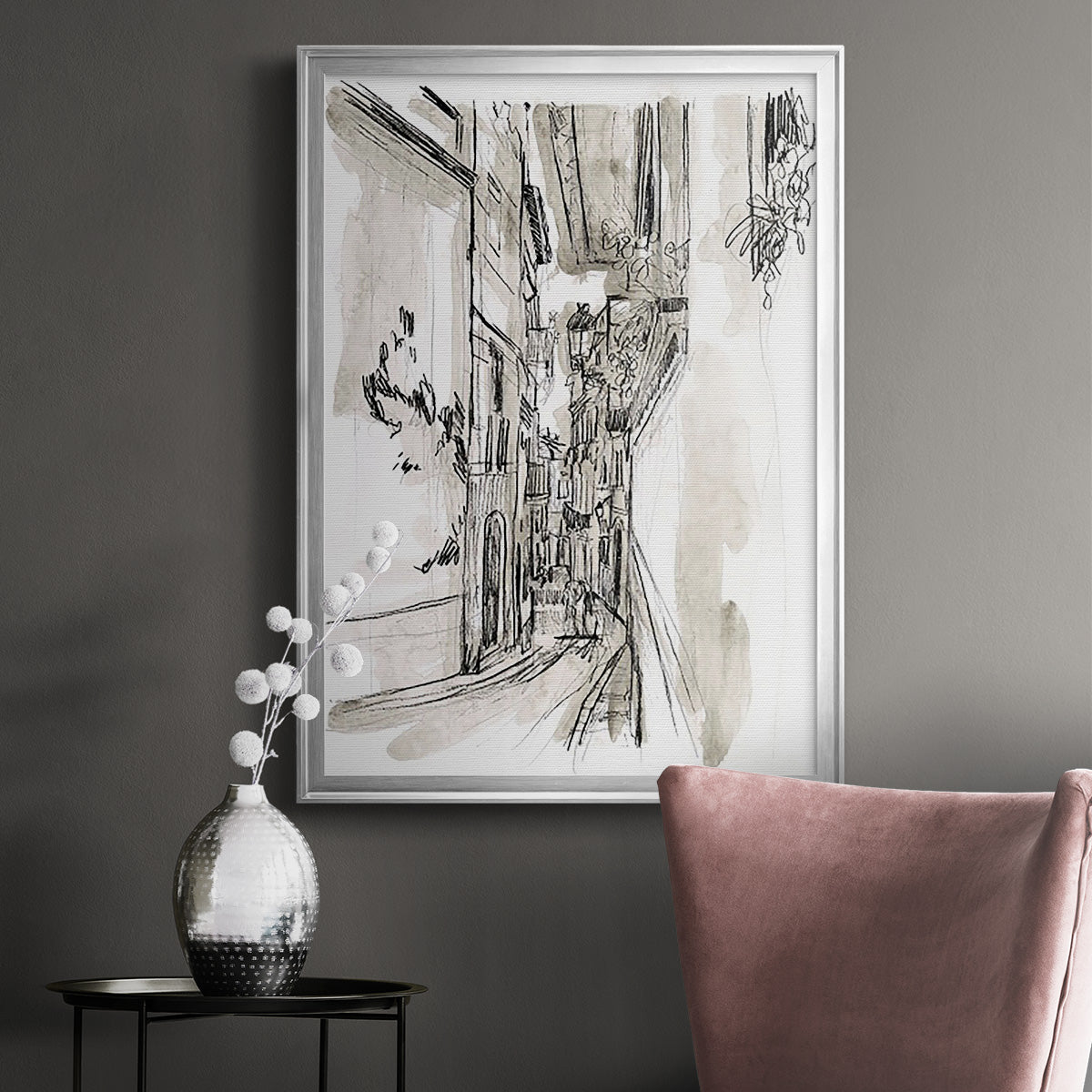 Europe Street Sketches I - Modern Framed Canvas Print