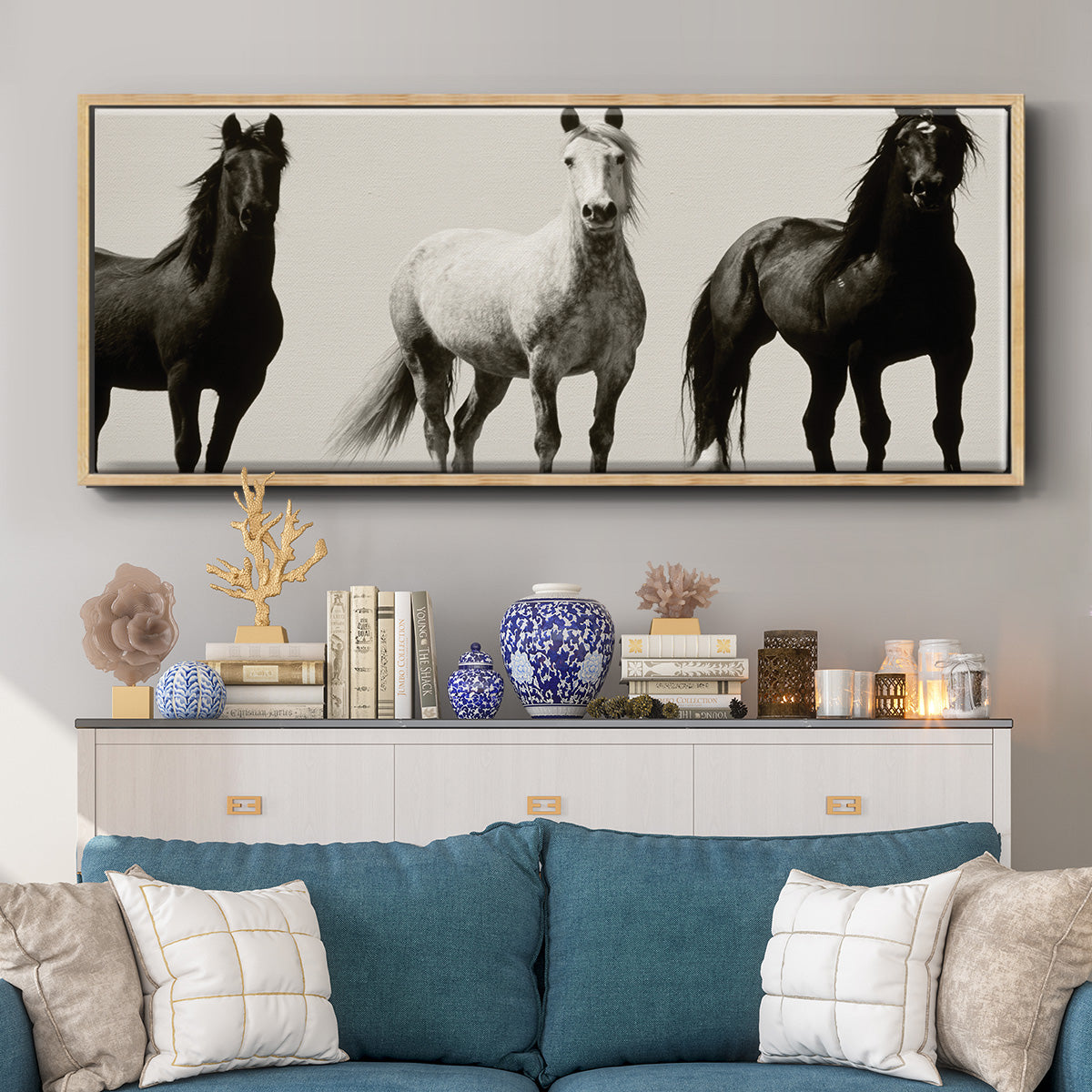 Wild Stallions - Floater Framed Canvas Print