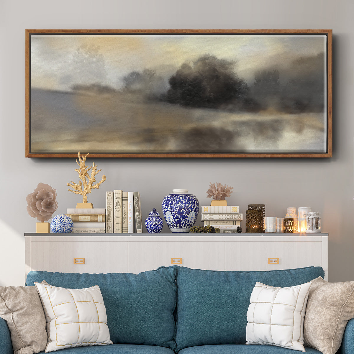 Misty Pond - Floater Framed Canvas Print