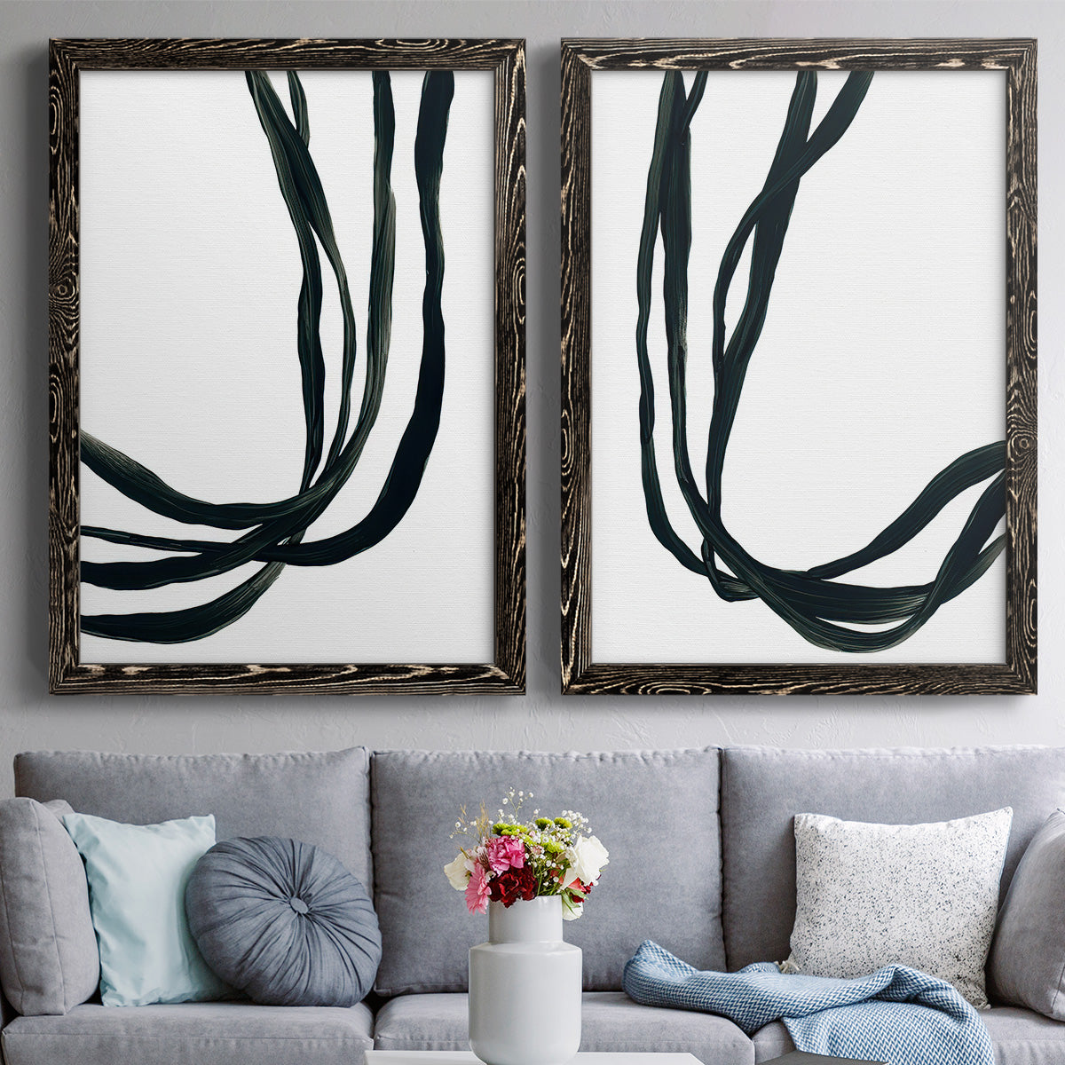 Onyx Ribbon I - Premium Framed Canvas 2 Piece Set - Ready to Hang