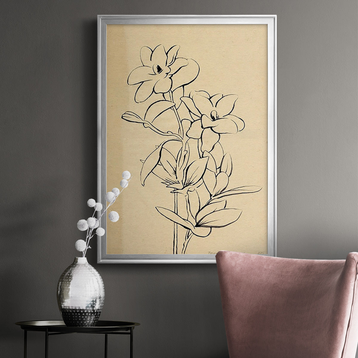 Magnolia Sketch I - Modern Framed Canvas Print