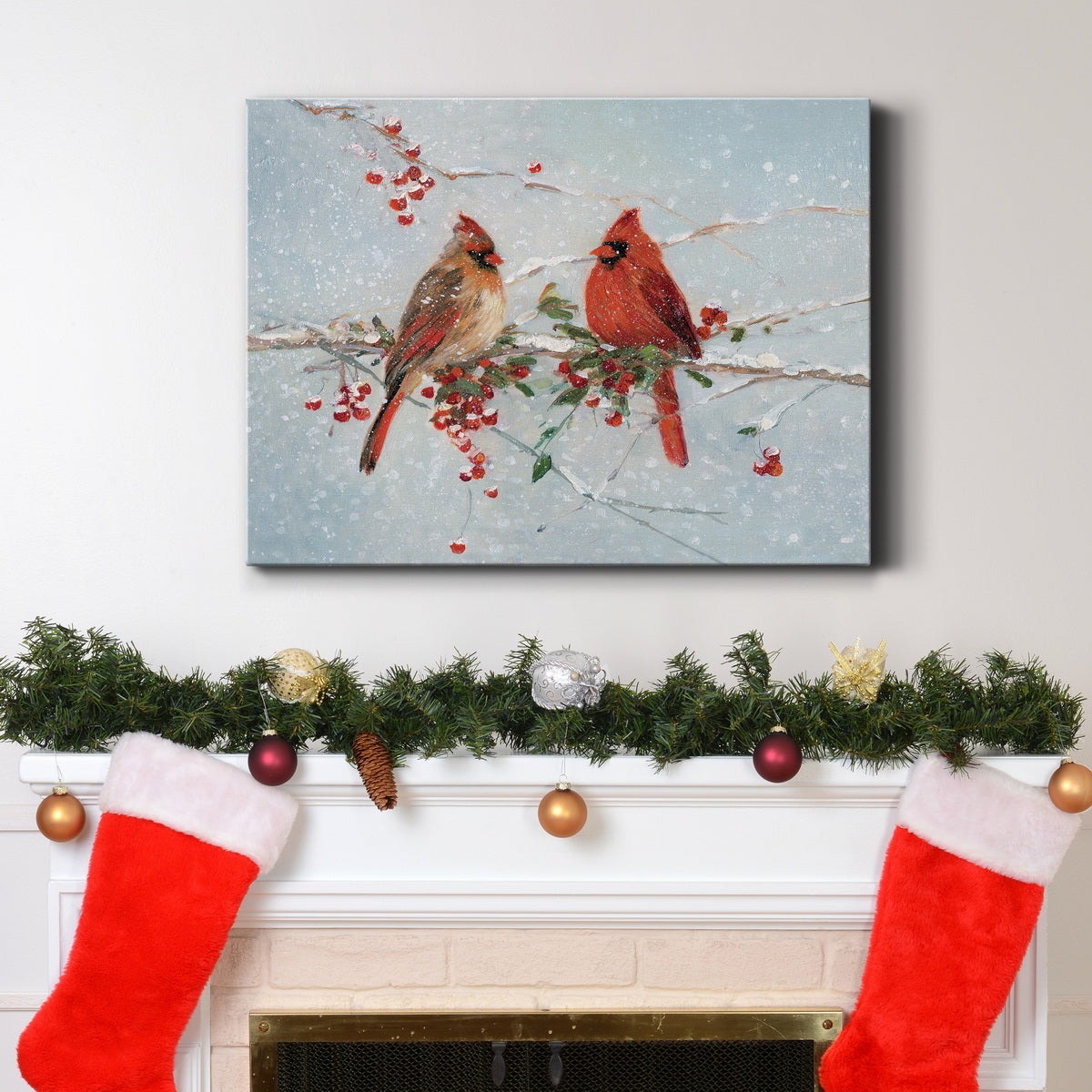 Cardinals in Winter - Premium Gallery Wrapped Canvas  - Ready to Hang