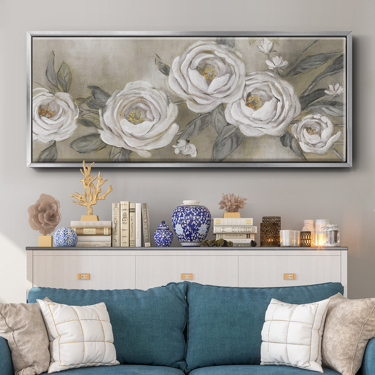 Cottage Roses - Floater Framed Canvas Print
