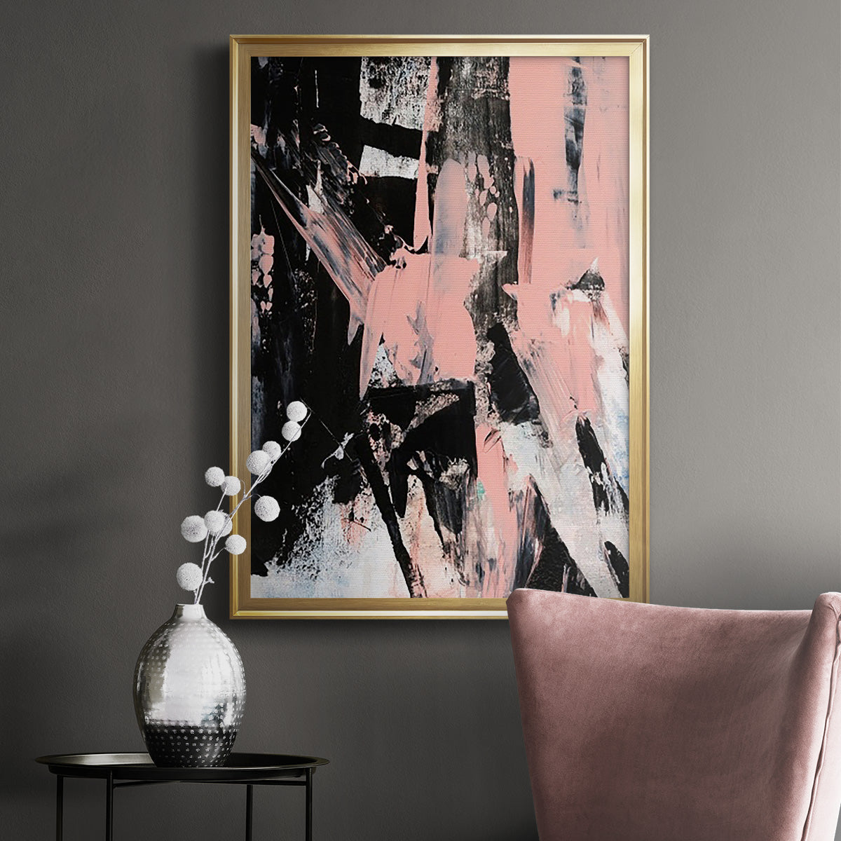 Black & Blush II - Modern Framed Canvas Print