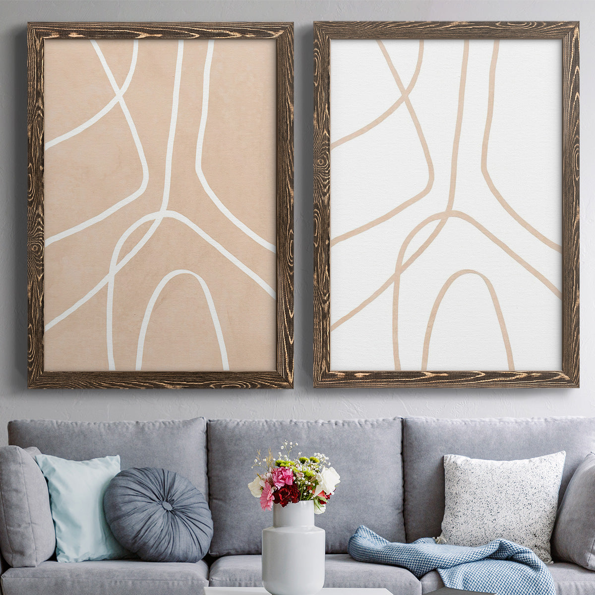 Clean Contour III - Barnwood Framed Canvas Set