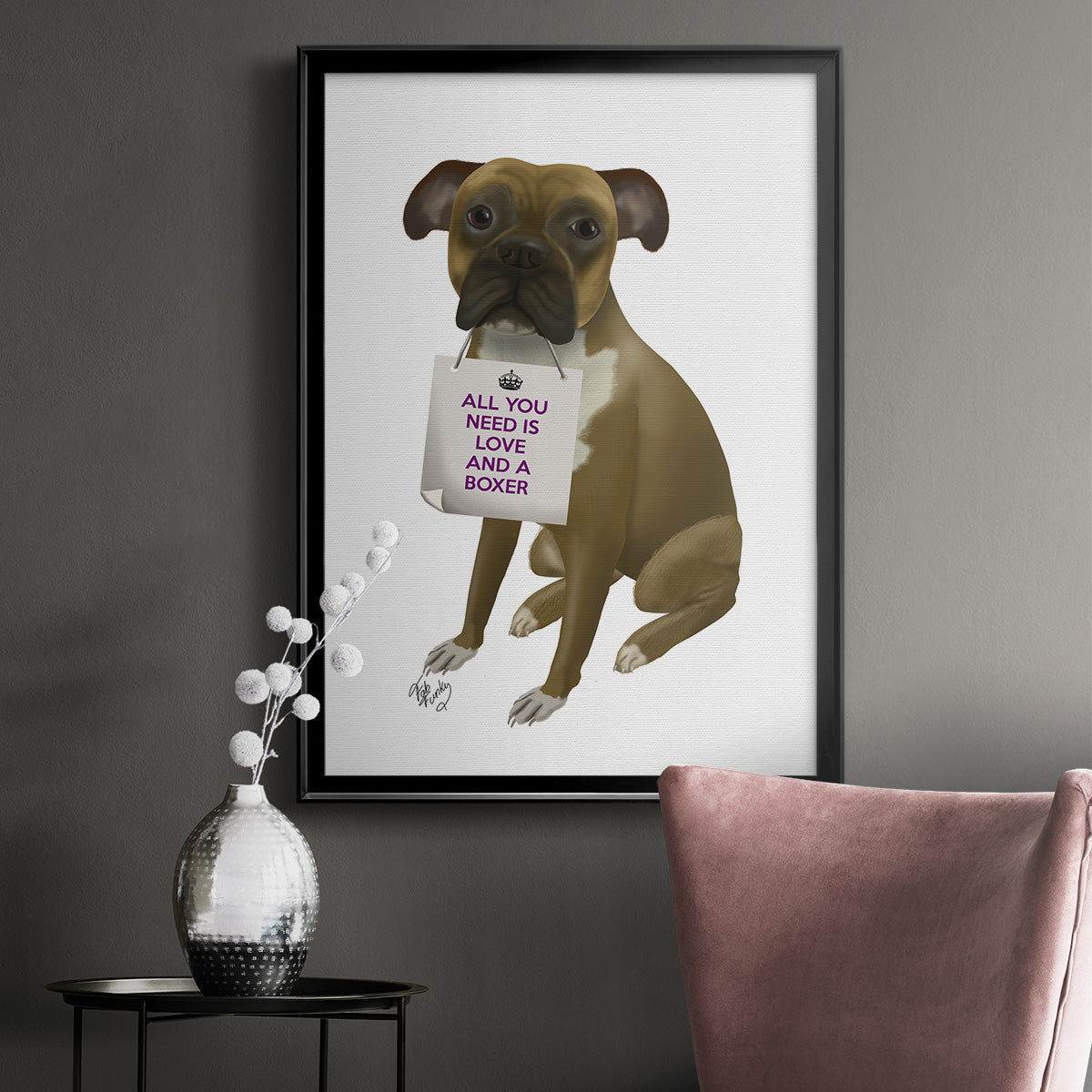 Love and Boxer - Modern Framed Canvas Print