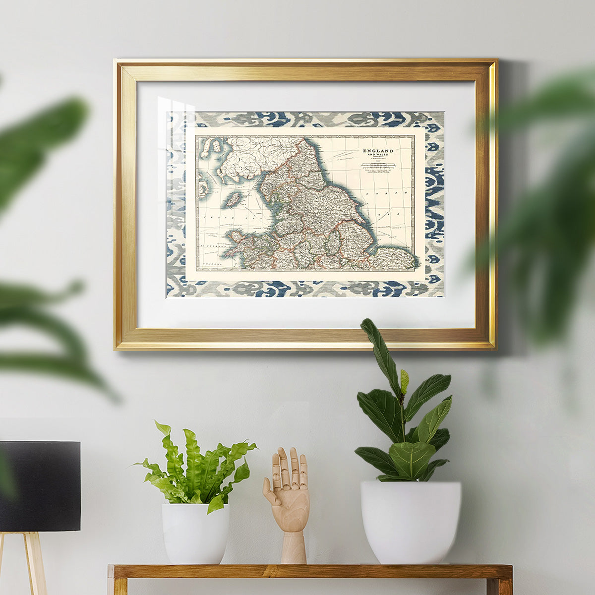 Bordered Map of England & Wales Premium Framed Print - Ready to Hang