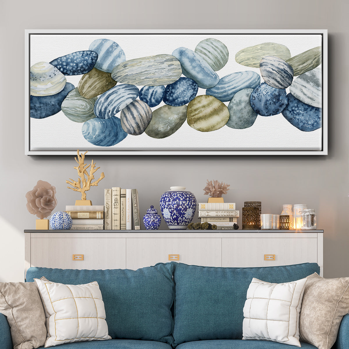 Found Pebbles III - Floater Framed Canvas Print
