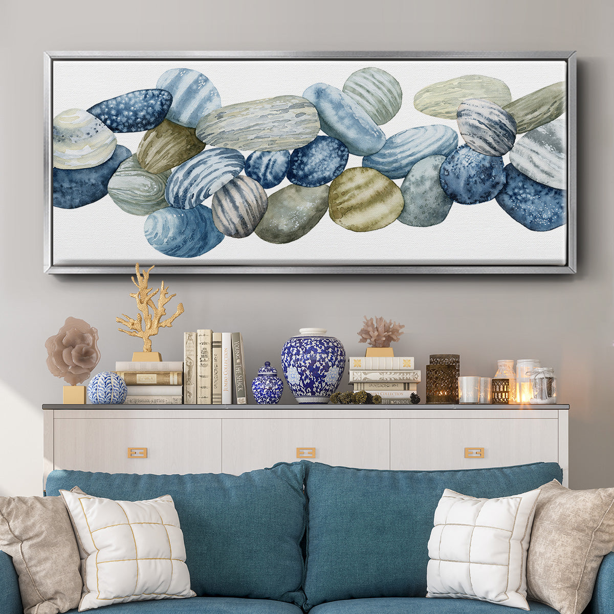 Found Pebbles III - Floater Framed Canvas Print