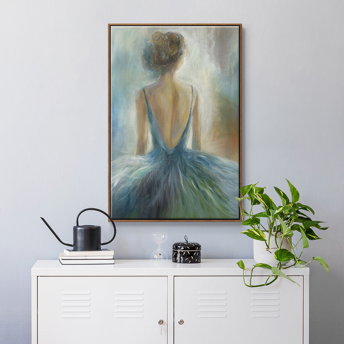 Lady in Blue Framed Premium Gallery Wrapped Canvas - Ready to Hang