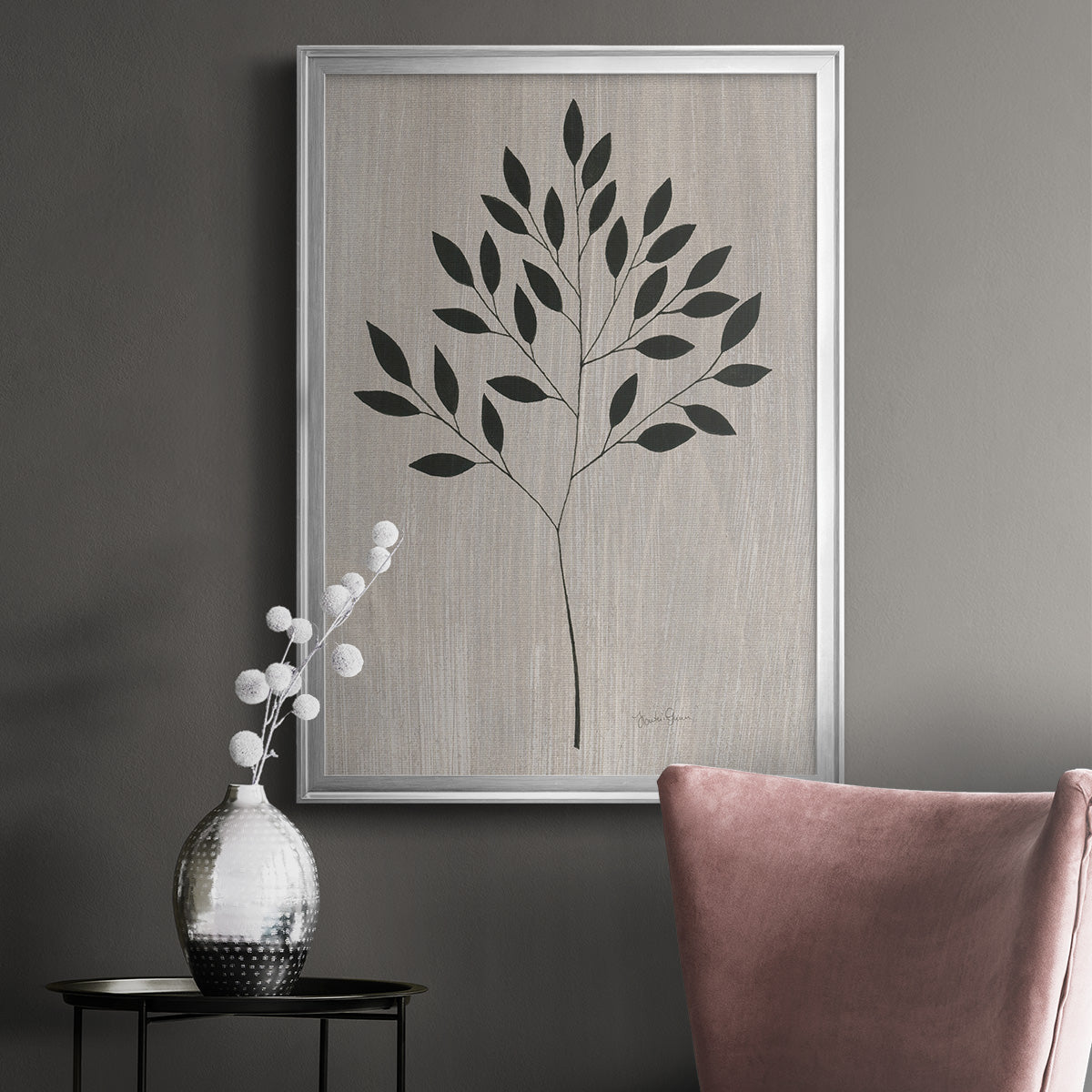 Leaves and Wood I - Modern Framed Canvas Print