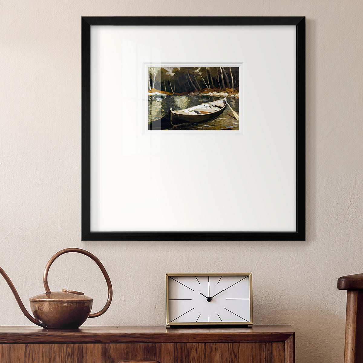 Canoe in the Woods Premium Framed Print Double Matboard