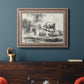Classical pastoral landscape artwork by Nicolas Berchem in an ornate traditional silver frame displayed in a dark-toned interior setting.