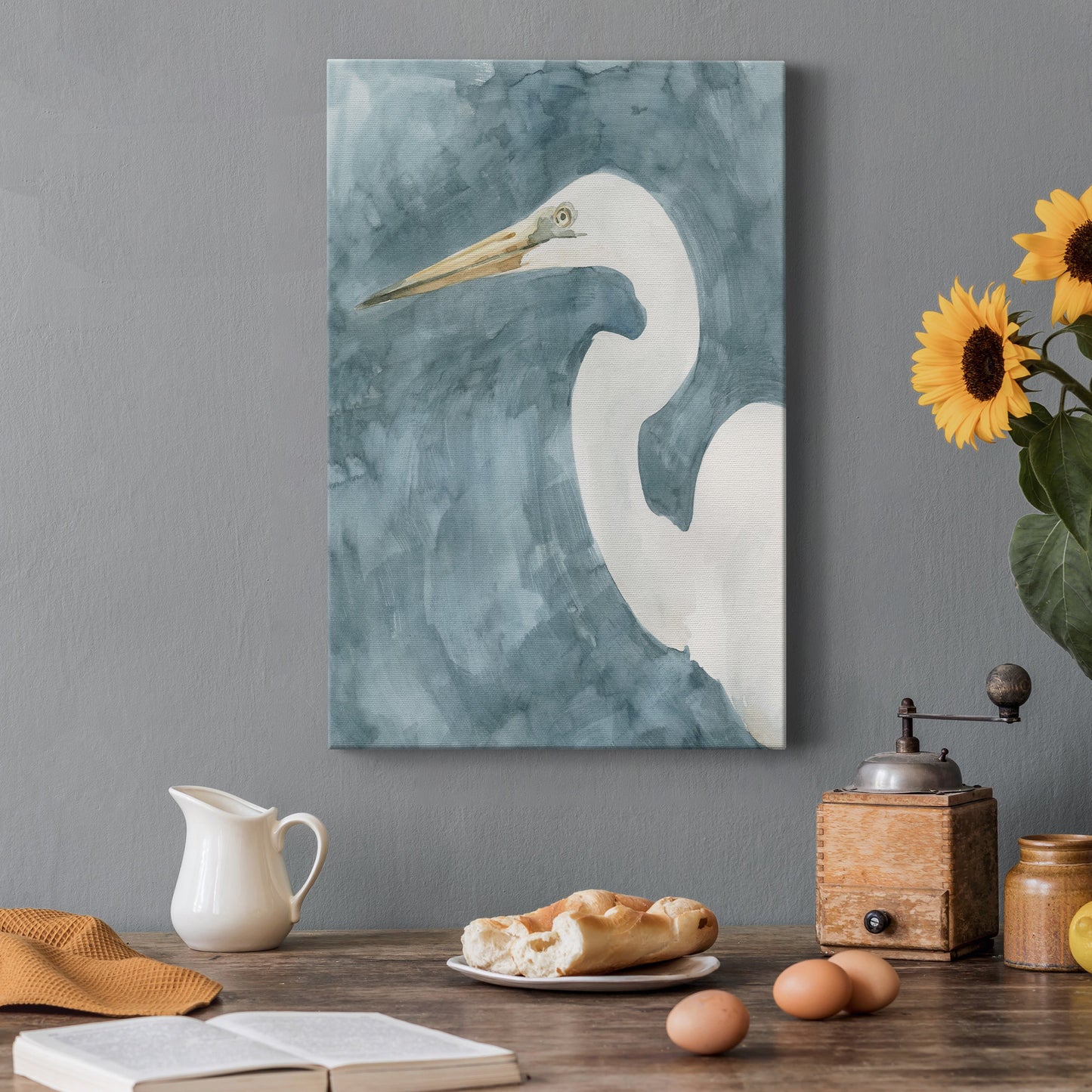 Watercolor Heron Portrait I Premium Gallery Wrapped Canvas - Ready to Hang