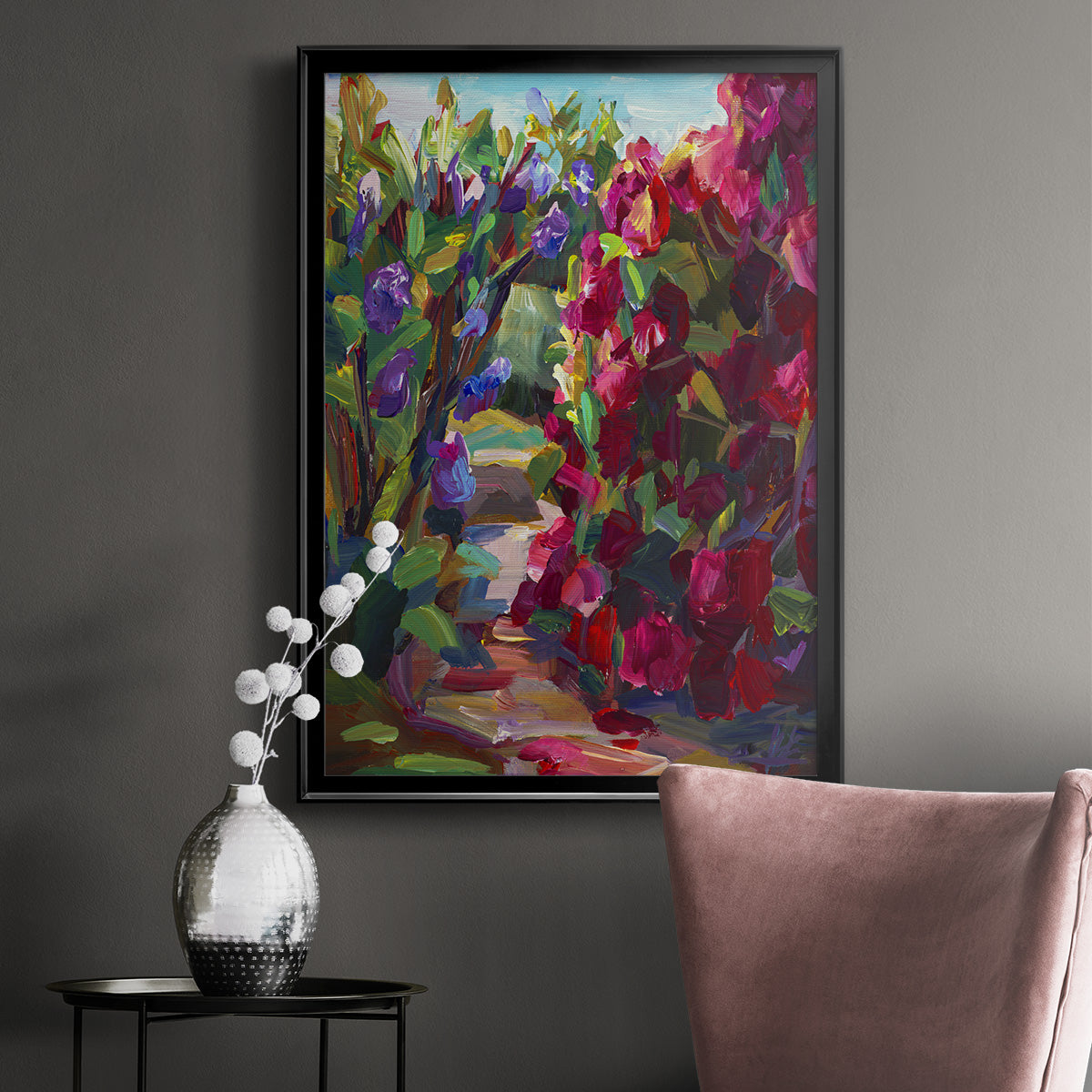 Lilacs & Rhodies - Modern Framed Canvas Print
